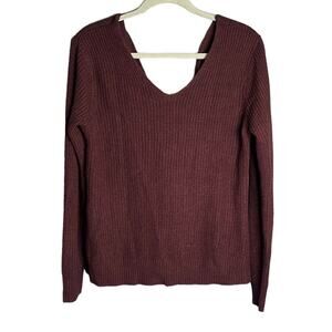Rue 21 Maroon Acrylic V Neck Sweater Twist Tie Back Size XL